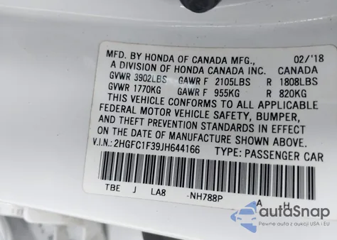 2018 Honda Civic Ex-T из США, поврежденный, VIN 2HGFC1F39JH644166